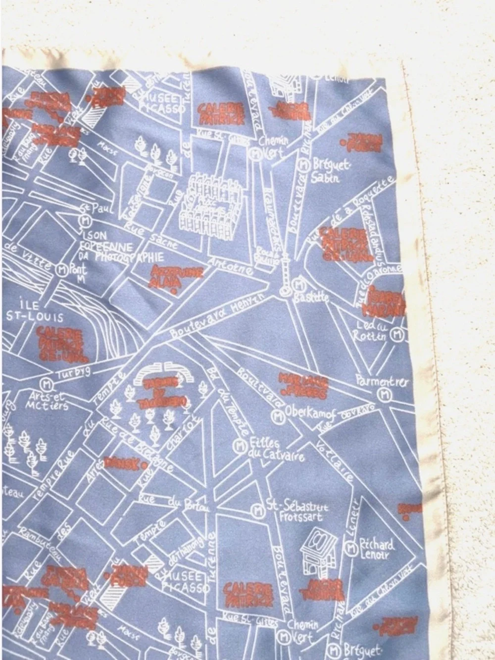 Paris Map Scarf Blue Travel Souvenir France City Map Square Scarf